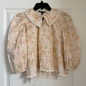 NWT MAJE Crochet-trimmed floral-print cotton blouse
